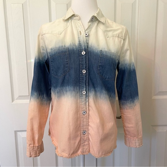Free People Boho Button Down Ombré Denim Western Shirt - Picture 2 of 15
